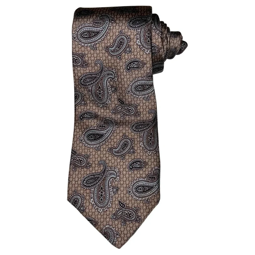 Liberty Of London Necktie Men’s Tan Brown Purple Blue 57x3.5 Tie 100% Silk